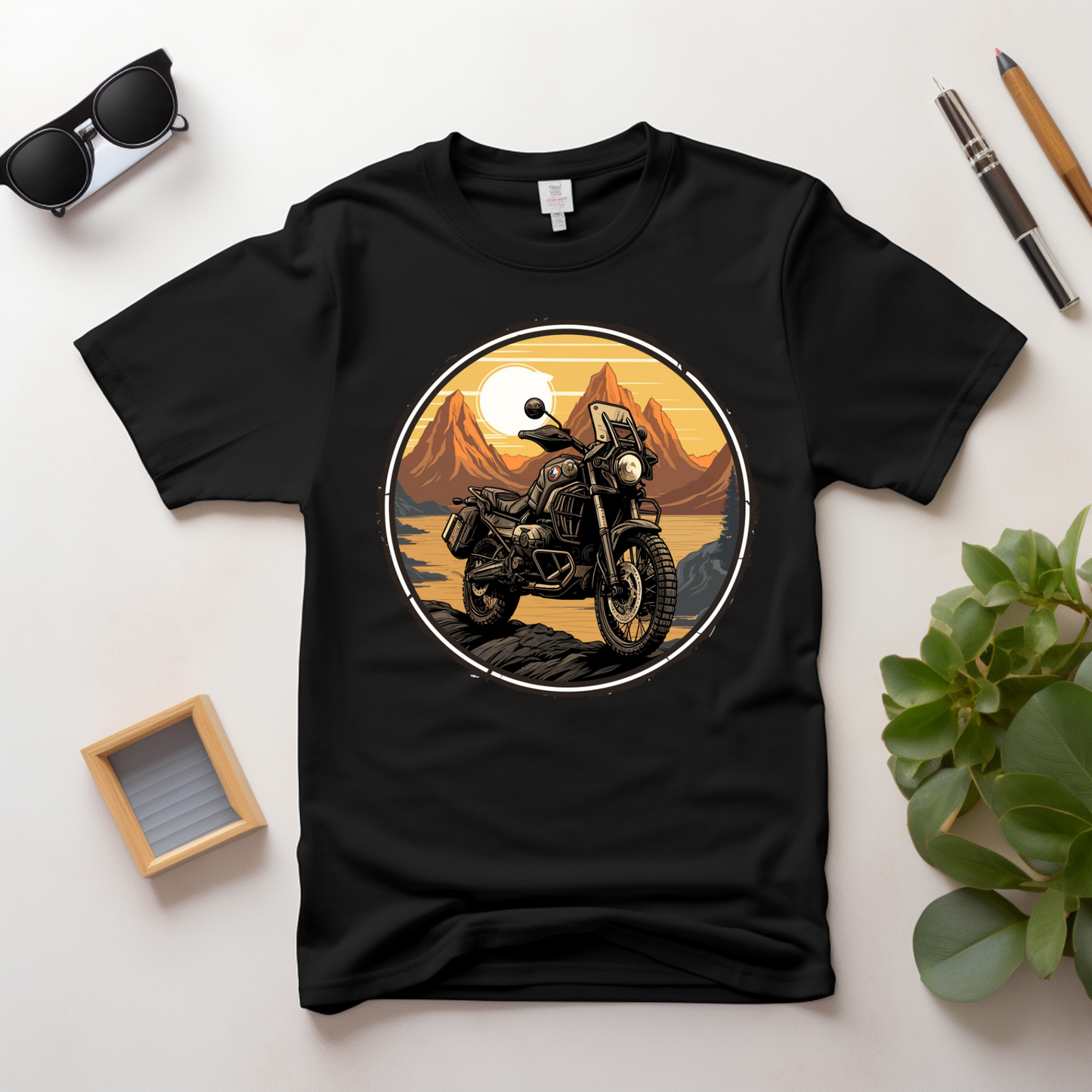 Classic Crewneck T-Shirt [Sunset and Bike]
